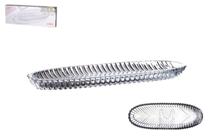 Блюдо стеклянное овальное 300х100мм, в п/у Коралл 9068