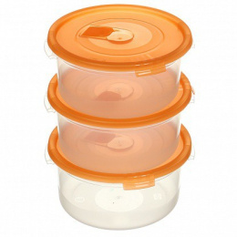 Контейнеры для СВЧ пластиковые набор 3шт. круглые 0,8л с паровыпускным клапаном Смайл Полимербыт С52101