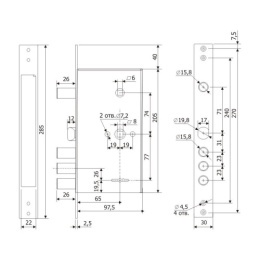 Замок врезной Гардиан-3015, длинный ключ ЗК303Н-01 Гардиан 32613