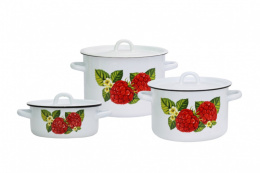 Эмаль набор посуды Магн 3 предм. кастрюли цилиндрические с металл. крышками 1,5л, 3л, 4,5л 33-Малинка, белый Эмаль Магнитогорск 4-329/4