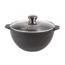 Казан алюминиевый литой с антиприг. покрытием Гранит Black 5,0л со стеклян. крышкой с металл. ручками, для плова Мечта 55802