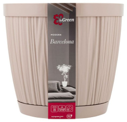 Горшок для цветов пластиковый Barcelona с поддоном 6,5л 24х24х21,2см молочный шоколад InGreen IG623110047