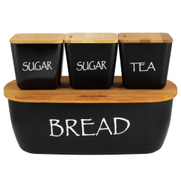 Хлебница деревянная бамбук 36х20,2х13,5см + емкости 3шт. 11х11х10,6см, черный, в коробке Kamille 1133B