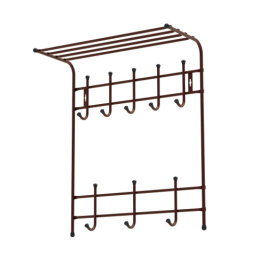 Вешалка настенная металлическая двухъярусная с полкой  8 крючков 60х71х27см, медный антик Nika ВПТ8М/А