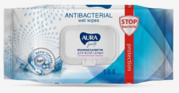 Салфетки влажные Family 144шт. с антибактериальным эффектом, с клапаном Aura  4619379