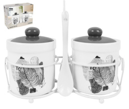 Банки для сыпучих керамические (доломит) набор 2шт. 240мл на металл. подставке Today, в п/у Lavenir HC500-L812