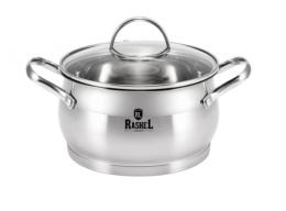 Кастрюля из нержавеющей стали  6,5л 240мм стеклянная крышка, Катрин Rashel R-65А