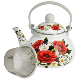 Чайник заварочный эмалированный 1,3л с металлическим фильтром Маки Metalloni EM-1330