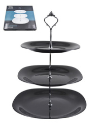 Блюдо 3 яруса стеклокерамическое квадратное 215/240/280мм Square soft color черный, в п/у Lavenir LFP3AT BLACK