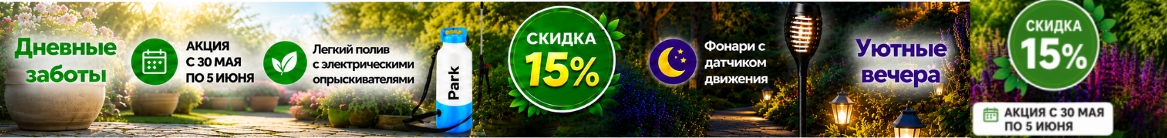 Дневные заботы/уютные вечера (опрыскиватели и фонари)