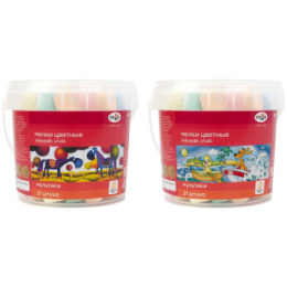 Мелки цветные  6 цветов 21шт. Гамма Мультики, квадратные, в пластиковом ведре, для асфальта 336516, 1704195