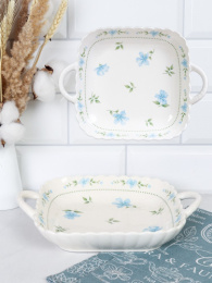 Блюдо фарфоровое квадратное с ручками 250х200х50мм, в ассортименте WX106/749364