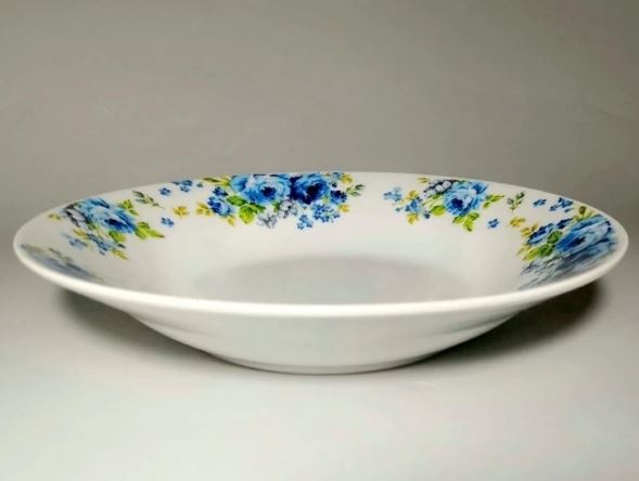 Тарелка фарфоровая глубокая 200мм/500мл Синие розы 1029093