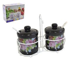 Банки для сыпучих керамические (доломит) набор 2шт. 240мл на металл. подставке Восторг, в п/у Lavenir HC500-A16