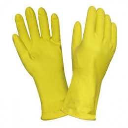 Перчатки резиновые (латексные) с хлопчатобумажным напылением размер "L" желтые Komfi DGL026P