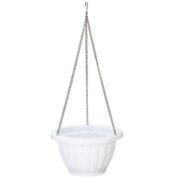 Кашпо подвесное пластиковое на цепочке Афина №1 с поддоном 2л d-19см h-11см белый Милих 07196