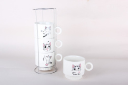 Кружки фарфоровые набор 4шт. на металлической подставке 250мл, в п/у Коралл 5836