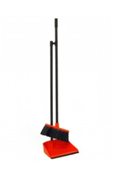 Комплект для уборки пластиковый (совок с резиновой кромкой и длинной ручкой + щетка) Ленивка Idea М5177