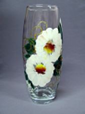 Ваза для цветов стеклянная бочонок h-26см d-12см Flora эконом роспись ромашка, в п/у Красота стекла 66/91