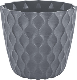 Горшок для цветов пластиковый Wave с поддоном  2,5л d-17,5см h-16см вулканический серый InGreen IG650210026