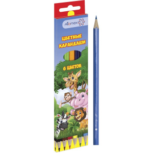 Карандаши цветные  6 цветов Attomex Zoo, шестигранные 5021810