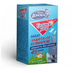 Жидкость от комаров к фумигатору 45 ночей Тройной удар MAXI без запаха Домовой Прошка Л063