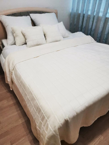 Плед 150х200см фланель Клетка молочная ДомВелл 152C