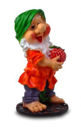 Фигурка садовая гипсовая Большой гном с клубникой оранжевый 29х65см ГусьДекорЛюкс 2С01