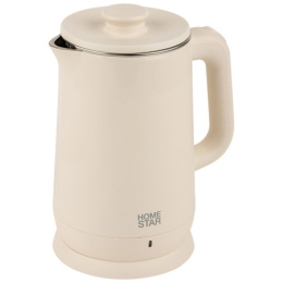 Чайник электрический 1,8л 1500Вт, HS-1006, нержавеющая сталь, пластик, диск, бежевый HomeStar 107004