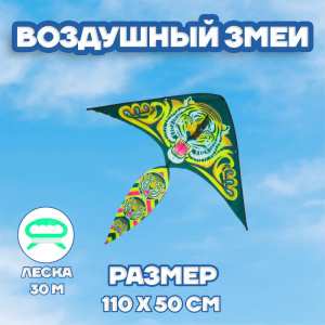 Воздушный змей 110х50см Тигр, с леской Funny toys 325412