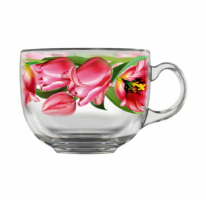 Кружка стеклянная 450мл Тюльпаны (круг) Декостек 2027-Д