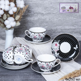 Набор чайный фарфоровый 12 предметов 250мл Полька, в п/у White Lily 17-011#/713642