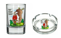 Набор Подарочный стеклянный  3 предмета (2 стопки + пепельница) По приколу, в ассортименте, в п/у Gid Glass D1162/01+D1022/02