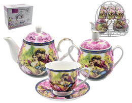 Набор чайный фарфоровый 14 предметов на металлической подставке 220мл, 0,8л, сахарница 0,46л Мадонна, в п/у Lavenir S109-391