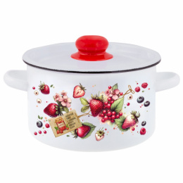 Кастрюля эмалированная  1,5л цилиндрическая с металл. крышкой с декором Ягодки Appetite 1с15с/1