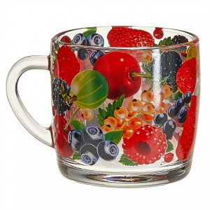Кружка стеклянная 300мл Ягоды круговая Декостек 2134-Д