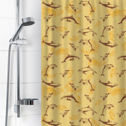 Штора для ванной полиэтилен 180х180см 6984 12 колец Дельфины, бежевый Вилина
