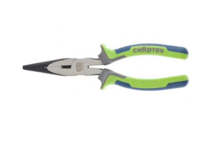 Длинногубцы прямые 200мм обрезиненные (трехкомпонентные) ручки, фосфатирование Сибртех 17161