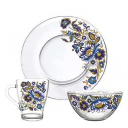 Набор для завтрака стеклянный 3 предмета (тарелка, салатник, кружка) Милори, в п/у Декостек 1220-Д