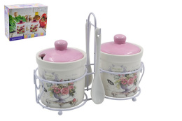 Банки для сыпучих керамические (доломит) набор 2шт. 240мл на металл. подставке Beautiful garden, в п/у Lavenir HC500-K48