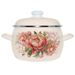 Кастрюля эмалированная Стэма Букет пионов 3,5л сферическая с металл. крышкой Лысьвенские эмали 4213АП2/4