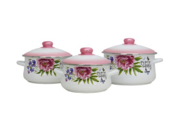 Эмаль набор посуды Магн 3 предм. кастрюли грушевидные с металл. крышками 2л, 3л, 4л Розовый бутон Эмаль Магнитогорск 7-330/6