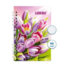 Блокнот А6  80 листов Тюльпаны, гребень БГ80/30