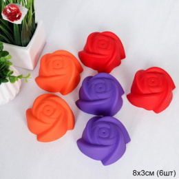 Формы для выпечки силиконовые набор  6шт. d-8см h-3см Розочки YH-522, цвета в ассортименте 734522