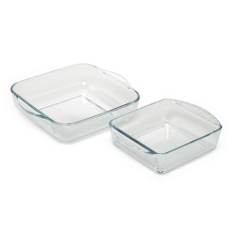Формы для запекания стеклянные жаропрочные набор 2шт. квадратные с ручками 1,04л, 1,95л Borcam 159189