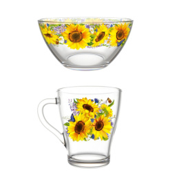 Набор Ланч стеклянный 2 предмета (салатник 250мл, кружка 250мл) Подсолнухи, в п/у Декостек 1238-Д