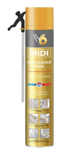 Пена монтажная  "V6"  всесезонная (MIDI) 510г 01-01-51