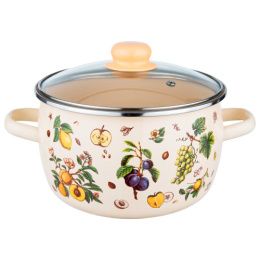 Кастрюля эмалированная Фруктовый сад 5,5л сферическая со стеклян. крышкой Appetite 1RC221S