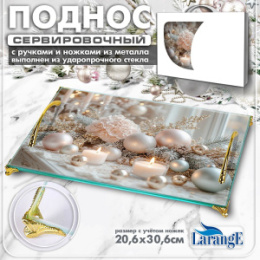 Поднос стеклянный прямоугольный с металлическими ручками и ножками 20,6х30,6см Символ года 2027, в инд/у Larange 110-954
