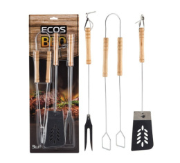 Набор для барбекю из нерж. стали с деревян. ручками (щипцы 39см, вилка 39см, лопатка 39см) на блистере Ecos ND-1095D/999625